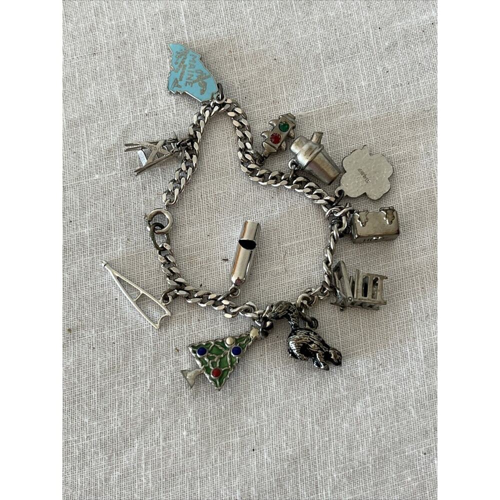 Charm Bracelet 11 Charms Sterling Silver Maine Cocktail Shaker Skunk Ladder